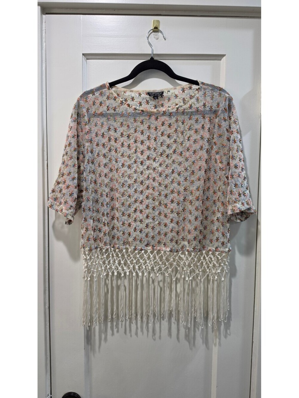 Topshop Floral Sheer Blouse with Fringe Detail Size US 6